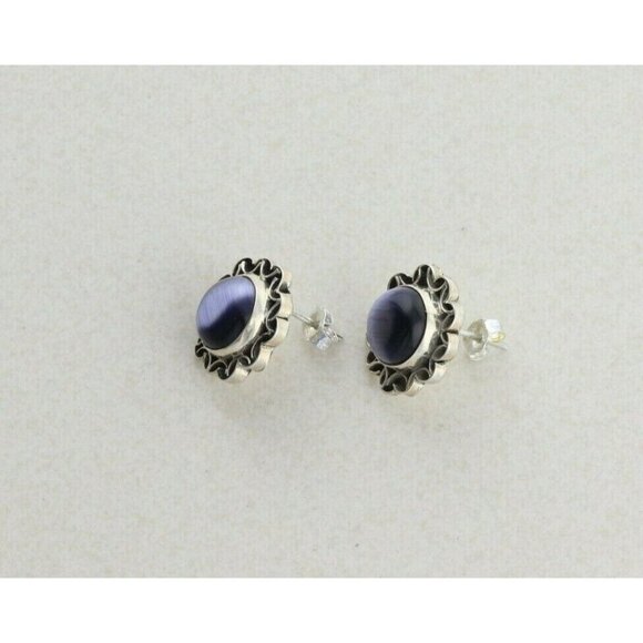 Sterling Silver Created Cats Eye Earrings Stud Post Earrings - Picture 7 of 8